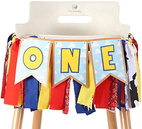 Toy Theme 1st Birthday Banner - Toy Inspiration Story's 1st Birthday High Chair Banner,Western Party Decorations, West Cowboy,High Chair,Baby Boy Photo Booth Props,Fabric Garland