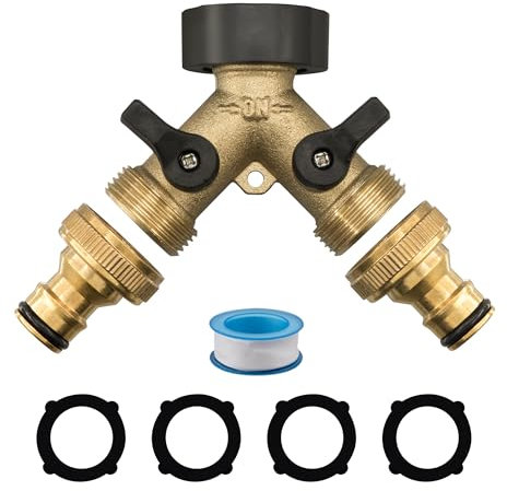 Vancoco Garden Hose Splitter - 2 Way Hose Splitte rwith On/Off Valves, 3/4 inch Garden Hose Connector and Y Splitter, Adapter for Garden Tap, Outdoor Outlet ＆ Spigot