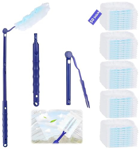 50 Stück Staubmagnet Nachfüllpack für Swiffer Mit Griff, Staubwedel und Teleskopstange für Zuhause, Schule und Büro