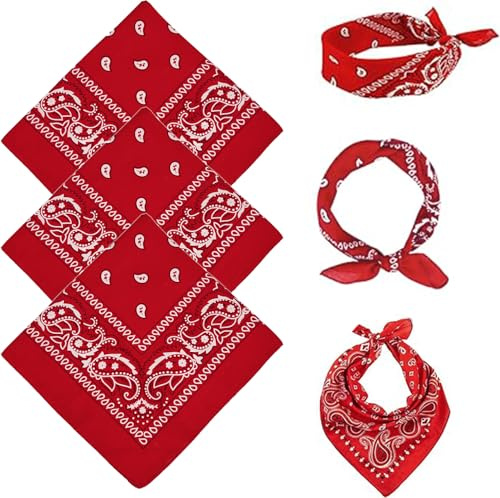 FUIPVGI 3 Pcs Bandana Head Scarf for Men and Women, Stylish Versatile Red Bandanas Paisley Print Cowboy Headband Scarf Headbands Masks for Running, Hiking, Biking, Cosplay