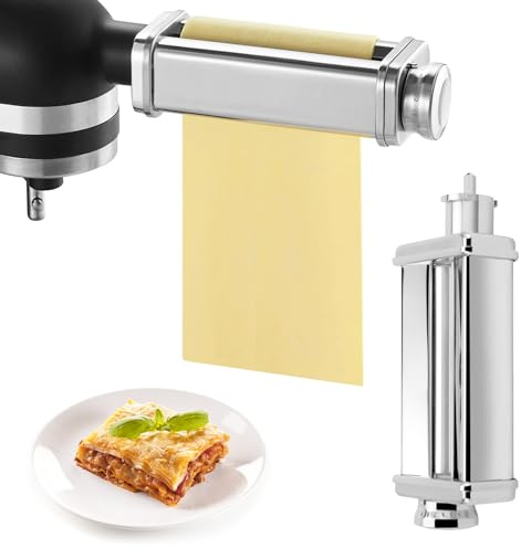 Insats för pasta i rostfritt stål 304, lämplig för Kenwood-köksmaskin, pastatillbehör med roterande knapp, 8 justerbara tjocklekar, pastavals Kenwood-tillbehör Kmix, silver