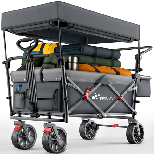 TRESKO® Carro Plegable con Techo, Compartimento de refrigeración y Ruedas Laterales, Carro de Mano máx. soporta hasta 150 kg, Carro de Transporte con neumáticos de Goma Maciza, Frenos