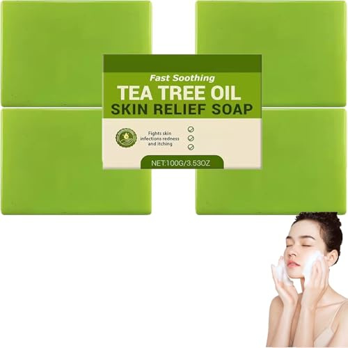 Loravey Relief tvålstycke, Loravey tea tree olja tvålstycke, teeträd olja duschgel, resestorlekar tvålar, ger intensiv fukt och rengör huden, naturliga tvålar för kvinnor och män. (4 st)