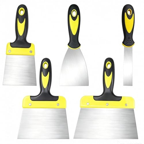 Couteau à Enduire,5 Pcs Spatules,Multifonctions Spatule Mastic | Spatule de Peinture en Acier Inoxydable,Truelle à Plâtre,Couteaux à Spackle avec Manche en Plastique pour Masticage