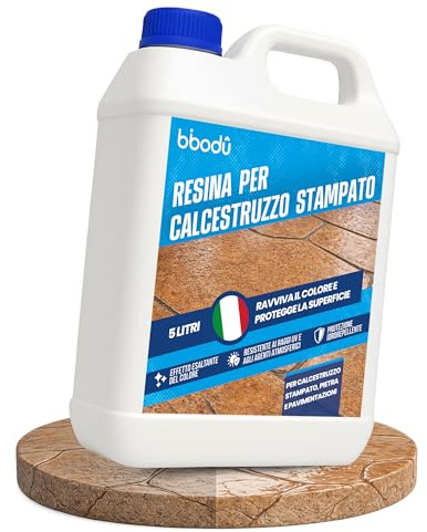 BIBODU Resina per Cemento Stampato per Esterno Trasparente 5 L | Sigillante Protettivo Ravviva Colore | Per Cemento, Pietra e Superfici Minerali | Interno & Esterno – Base Acqua