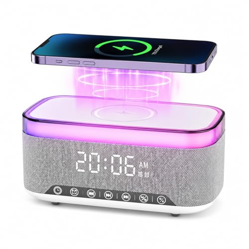 Hiwoor Radio Despertador con Cargador Inalámbrico Rápido de 15W