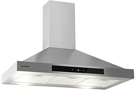 Klarstein Zelda - Hotte aspirante, Extracteur de fumée, Montage mural, Éclairage LED, 210W, Aspiration 650 m³/h, Panneau tactile, Acier inox, Efficacité énergétique B, Minuterie, 90 cm, Argent