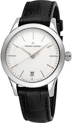 Maurice Lacroix Damen-Armbanduhr Les Classiques Date Analog Quarz mit Lederband schwarz Zifferblatt Weiss-Silber LC1026-SS001-131-1 Swiss Made geeignet für Gravur Widmung Graveur