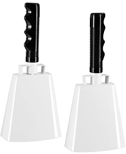 Blue Panda Cowbell with Handle - 2-Pack Cow Bell Noisemakers Loud Call Bells for Cheers Sports Games Weddings Farm - White 23 x 7.5 x 5 cm