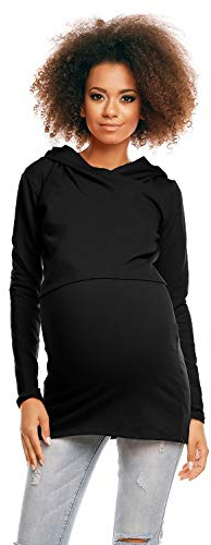 Selente Mummy Love Felpa con Cappuccio/Giacca/Maglia a Maniche Lunghe Premaman in 100% Puro Cotone, Maglia Cappuccio Nero, XXL