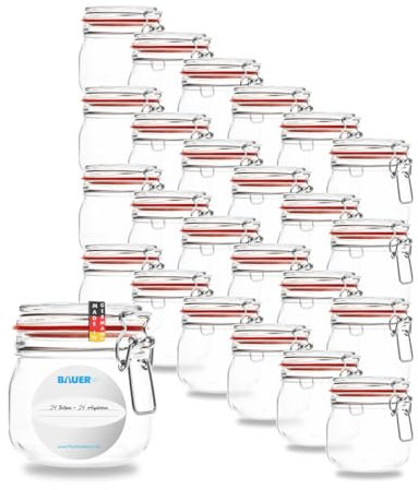 Lot de 24 pots à étrier métalliques de 634 ml Utilisable comme bocal Mason et verre de fermentation Pour le rangement, les bocaux à remplir, les bocaux vides avec étrier métallique Fabriqué en