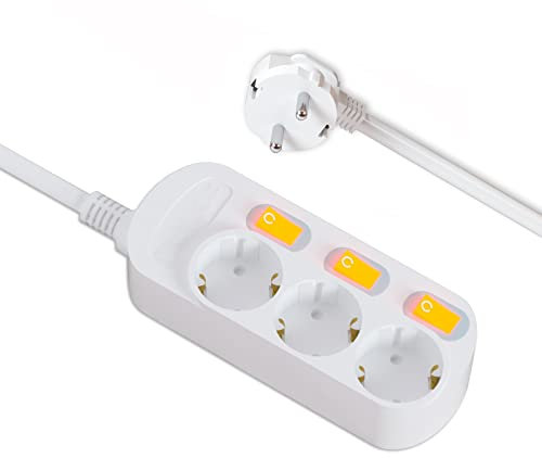 EVOELEC Steckdose Sinzeln Schaltbar Steckdosenleiste mit Überstromschutz 16A 250V (1.5M, 3 Fach)