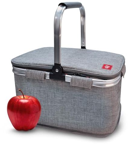 IRIS BARCELONA - Cesta Picnic Plegable, Cesta Térmica para Llevar Comida y Bebida a la Playa, Piscina, Excursión, Picnic Basket 20 l Gris Jaspeado