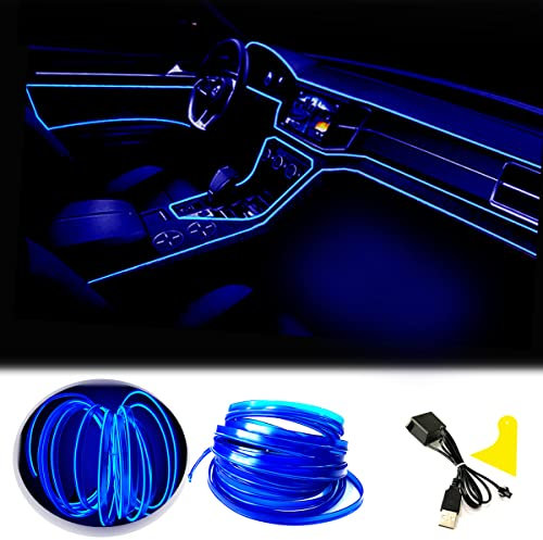 El Wire Bande Lumineuse pour intérieur de Voiture, 3 m de Fil néon USB 5 V avec Protection par fusible pour décoration intérieure de Voiture Automobile avec Bord de Couture de 6 mm (3 mètres, Blue)