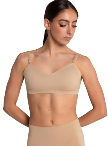 Capezio Seamless Clear Back Sweetheart Bandeau Bra Reggiseno Sportivo, Beige, XS Donna