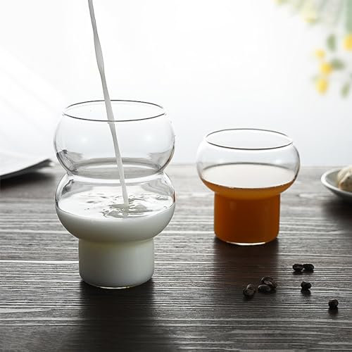 Lot de 2 Tasses à Café Tendance, Verres en Forme de Gourde, Verres à Bulles, Tasses en Verre Nervuré, Verres à Côtés Lisses, Verres à Dessert, Verres à Vin, pour Bulles, Cocktails, Bar à Domicile