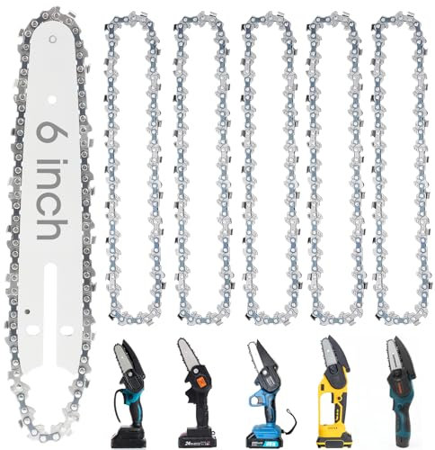 Shinkuro 5 Mini Cadenas de Motosierra de 6 Pulgadas, Repuesto Para Motosierras de Mano Inalámbricas, Calibre 43, Paso 1/4, 37 Eslabones