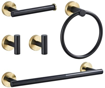 mophrati Kit de Accesorios de baño Toallero Acero Inoxidable Adecuado para baño Juego Accesorios Hardware Toallero Mano Portarrollos Papel higiénico Pared Resistencia Juego, 5 Piezas