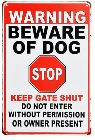 Cartel Cuidado con el Perro de Chapa Señal, 20 x 30 cm Letrero de Cuidado con Los Perros, Resistente a la Intemperie, Señal Metálica de Advertencia, Letreros de Advertencia para Uso en Exteriores