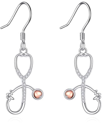DAYLINLOVE stetoskop örhängen 925 sterling silver stetoskop smycken gåva för kvinnor sjuksköterska, Sterlingsilver, Kubisk zirkonia