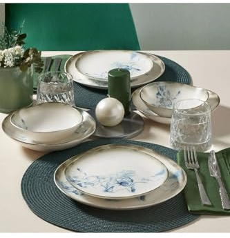 Élégant service à dîner 24 pièces, 100% porcelaine, avec assiettes, bols, assiettes à dessert, passe au lave-vaisselle et au micro-ondes, parfait pour toutes les occasions