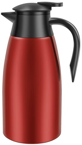 Thermokanne,304 Edelstahl Isolierte Isolierkanne 2 Liter,Kaffeekanne Thermo,20 bis 24 Stunden,Großes Fassungsvermögen,für Kaffee,Tee,Wasser,Getränk,für Zuhause,Büro und Camping(Gules)
