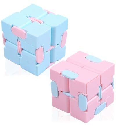 TPZORJX 2PCS Zappeln Spielzeug Infinite Cube Mini Kill Time Spielzeug Unendlicher Cube Magic Unendlicher Flip Würfel für Stress und Angst Linderung Entspannendes Spielzeug, Rosa/Blau