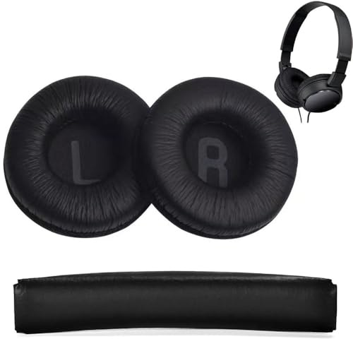 Coussinets d'oreilles Mousse de Remplacement, 1 Paire Coussinet Casque et 1 Bandeau pour JBL Tune600 T500BT T450 T450BT JR300BT avec Mousse à Mémoire，70 mm (Noir)