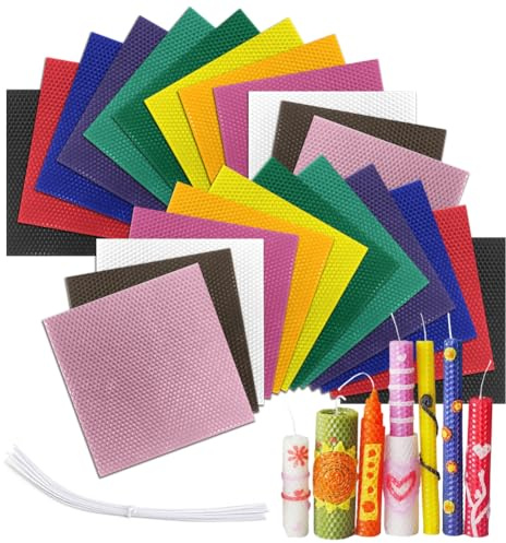 Juego de 24 placas de cera de abejas de colores de 20 x 20 cm, hojas de cera de abejas para hacer velas, velas de cera de abejas DIY para adultos y niños