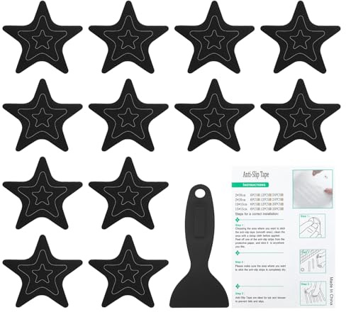 PATIKIL Bathtub Non Slip Stickers,12 Pack Star Anti Slip Sticker,Black | Safety Shower Floor Anti Slip Stickers with Adhesive Decals Scraper for Bath Tub Shower Floor Stair