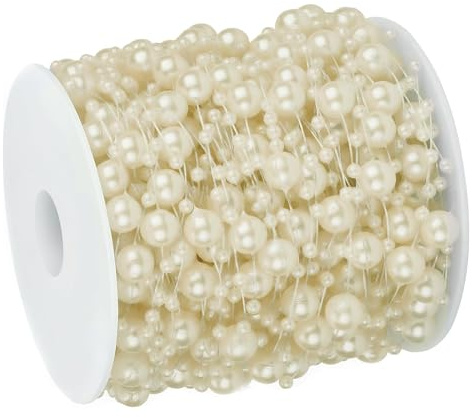 SXDLCX 99feet Artificial Pearl Beads Garland for Christmas Tree Plastic Beaded String Strands Chain Ornament for Wedding Halloween Party Decoration Bridal Bouquet Craft Flower DIY Supplies (Ivory)