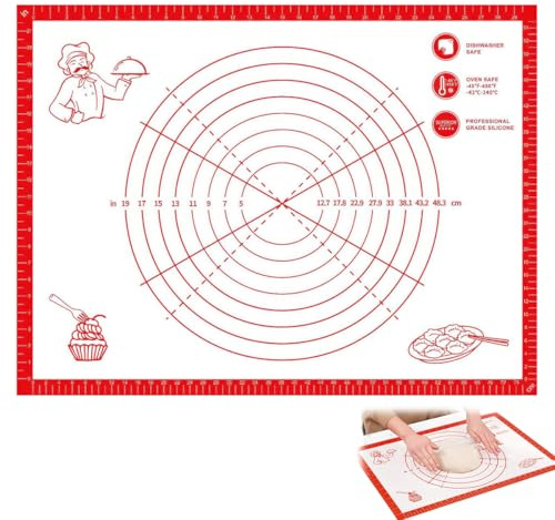 Stor bakmatta i silikon 80 x 60 cm, utrullningsmatta med mätning, non-stick degmatta, halkfri bakmatta, BPA-fri bakmatta silikon, återanvändbar utrullningsmatta för deg, fondant, pizza, bröd