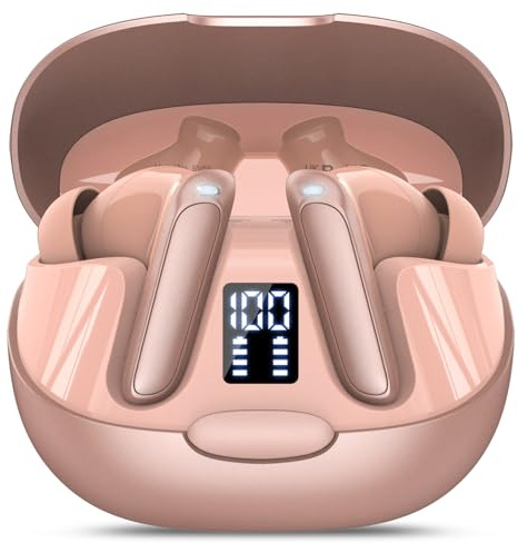 Puqo AI Traducteur Vocal Instantané, 48H Ecouteur Traducteur Instantané avec 164 Langues, 7 Modes de Traduction, 3 en 1 Écouteur Traducteur, Buletooth 5.3 Oreillette Traduction Instantanée, Or Rose