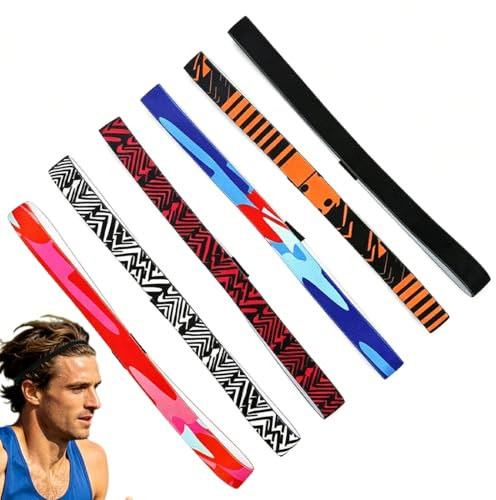 UEAVOID Fascia Capelli Uomo 6 Pezzi Antiscivolo Elastico, Fasce Sportive Anti-Sudore per Calcio, Corsa, Yoga, Tennis, Uomo e Ragazzi.