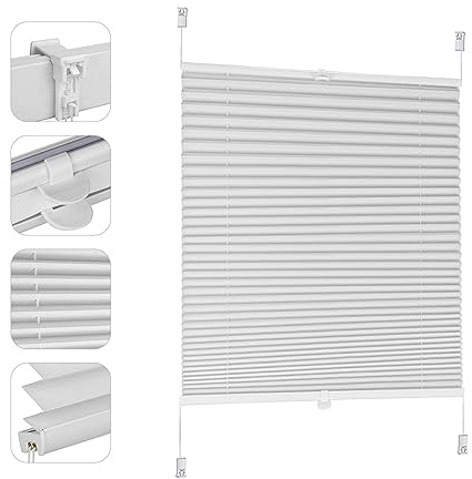 Sekey Plissee ohne Bohren Verdunkelung, Fenster Plissee Klemmfix Jalousie 80 cm breit, Verspannt Blickdicht Sonnenschutz Fensterollo, 80x100cm, Weiß