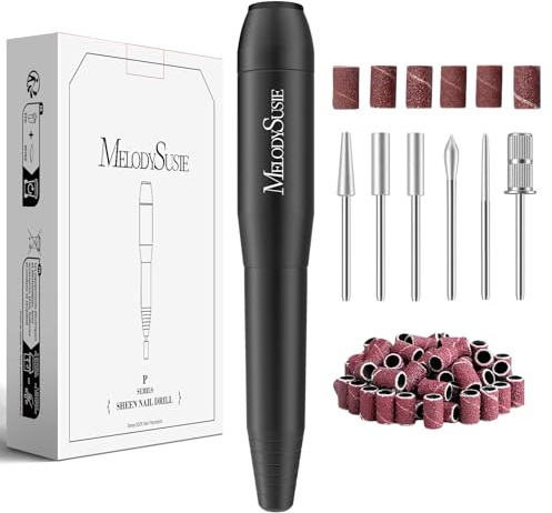MelodySusie Electric Nail Drill Machine,PC120I Portable Electric Nail File Efile Set for Acrylic Gel Nails, Manicure Pedicure Tool with Nail Drill Bits Sanding Bands Dust Brush, Black