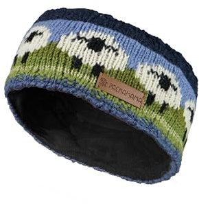 Pachamama Women Wool Ear Warmer Headband Fleece Lined Handknitted Cute Sheep Multicoloured One-Size Handmade Fair Trade