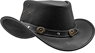 HADZAM Sombrero Vaquero de Cuero Resistente a la Lluvia | Sombrero Occidental para la Lluvia | Sombreros de Cuero Duradero para Hombre (as8, Alpha, s, Negro).., Negro, M