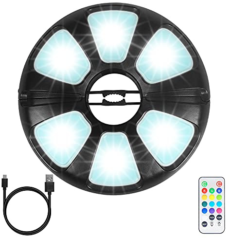 TINTINDOC Lampe de parasol colorée avec télécommande pour parasol de terrasse rechargeable/pile AA 300 lumens/intensité variable en continu pour table de patio