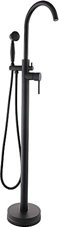 RainWeel Grifo de pie para bañera con alcachofa de mano, 115 cm, color negro
