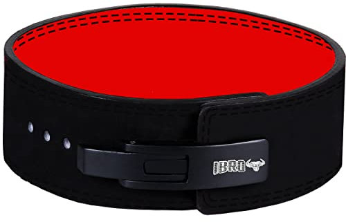 IBRO Powerlifting Lever Gym Belt – Power 10MM Extreme Heavy Duty Genuine Leather Belts - Squats Deadlifts Bodybuilding Weight Lifting IPF Power Lifting Strongman for Men BlackRed M