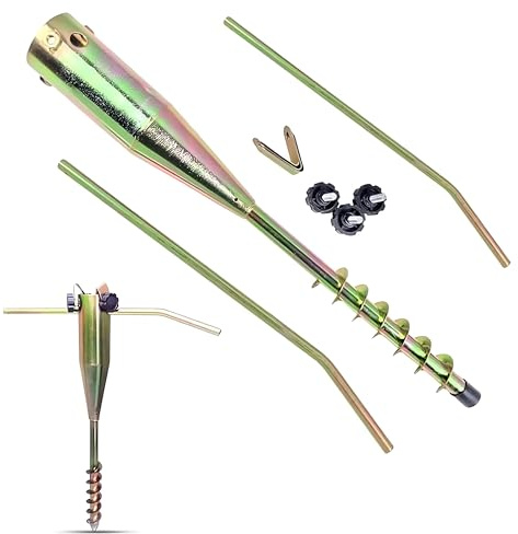 Heavy-Duty Ground Spike for Rotary Washing Line, Parasol Base & Flag Poles – Rust-Resistant Metal 55mm Screw-In Anchor with Handles & Adjustable Grips for Garden, Patio, Outdoor Use 𝗘𝗣𝗜𝗦𝗘𝗡𝗧