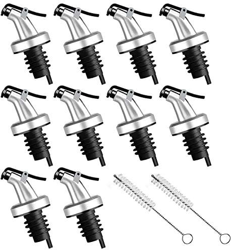 10 Pack Oil Spouts, Olive Oil Vinegar Bottle Stopper Dispenser with Tube Brush, Leakproof Bottle Spouts for Salad, Sauce, Soy, Etc