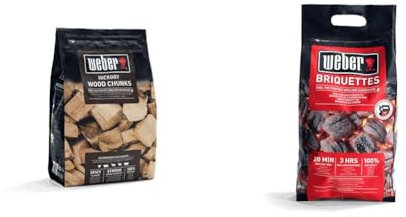Weber Hickory Wood Chunks | 1.5kg Bag | BBQ Wood Chips | Hardwood Cooking Pellets | Smoking Wood & Barbeque Briquettes | 4 kg Bag | BBQ Coal for Grills | Coal BBQ Fuel | Premium Quality