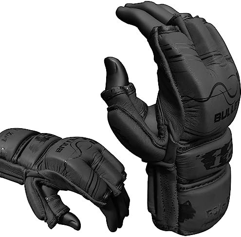 FOX-FIGHT Bullet12 MMA Handschuhe professionelle hochwertige Premium Qualität echtes Leder Boxhandschuhe Training Grappling Sparring Kickbox Kampfsport BJJ Sandsackhandschuhe Gloves XL Black line