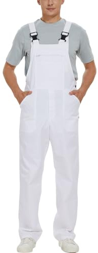 WORK IDEA Men's Bib Overalls Workwear Fashion Lightweight Jumpsuit with Pockets, White, XXXL