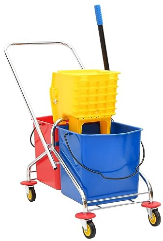 SKM Chariot de nettoyage avec seaux et presse en polypropylène et acier chromé, poids : 9,74 kg, 154462