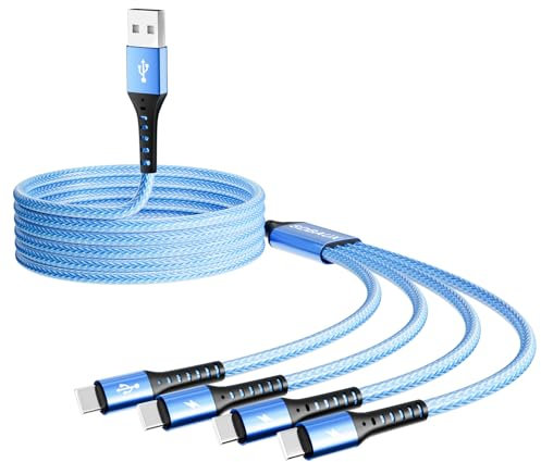 SDBAUX Cavo USB C Multiplo, 1.2M 4 in 1 Cavi USB A 4 Tipo C Multiplo Porta, QC 3.0 Cavo USB Type-C Ricarica Rapida Compatibile per Serie Phone 16/15, iPad Pro, Samsung Galaxy S25, Huawei, LG, Sony