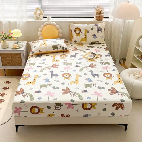 GYORI Zoo Tier Spannbettlaken 90x200cm Kinder,Matratzenschoner 90 X 200, Spannbettlaken Stil Matratzenschoner Für Matratzen Von 25 cm (A,90x200cmx25cm)