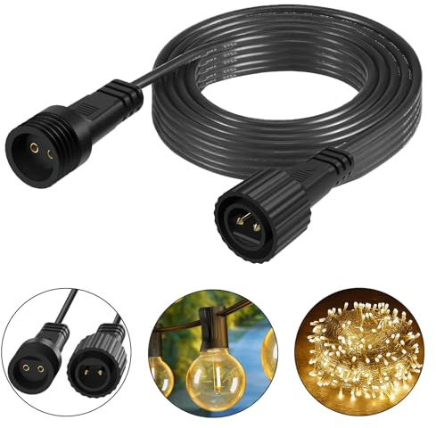FFZZKJ Cable alargador exterior 5 m resistente al agua lámpara exterior cable largo para luces esféricas cadena de luces de jardín cortina de luces de lluvia helada red de luces solares bombillas